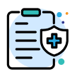 Icon with a clipboard and a medical symbol within a badge on it.