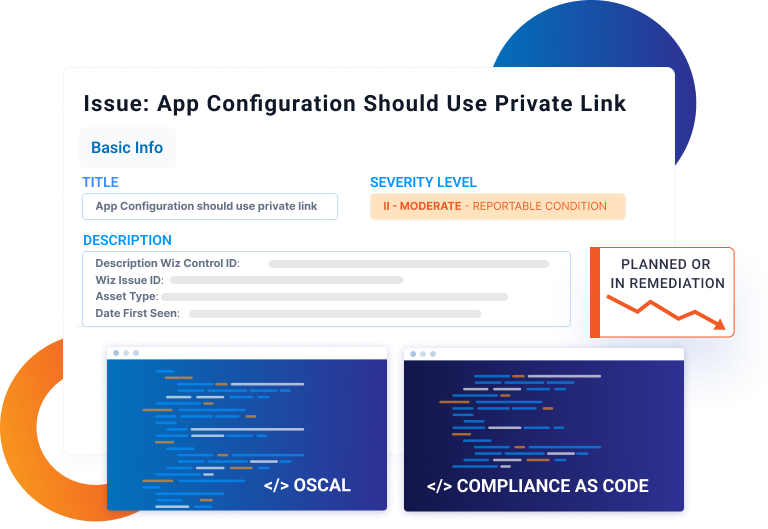 Dashboard displaying a report on app configuration issues, highlighting a moderate severity level and referencing compliance protocols.