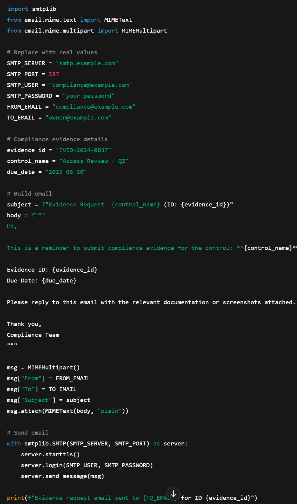 Sample python script to just send an email 